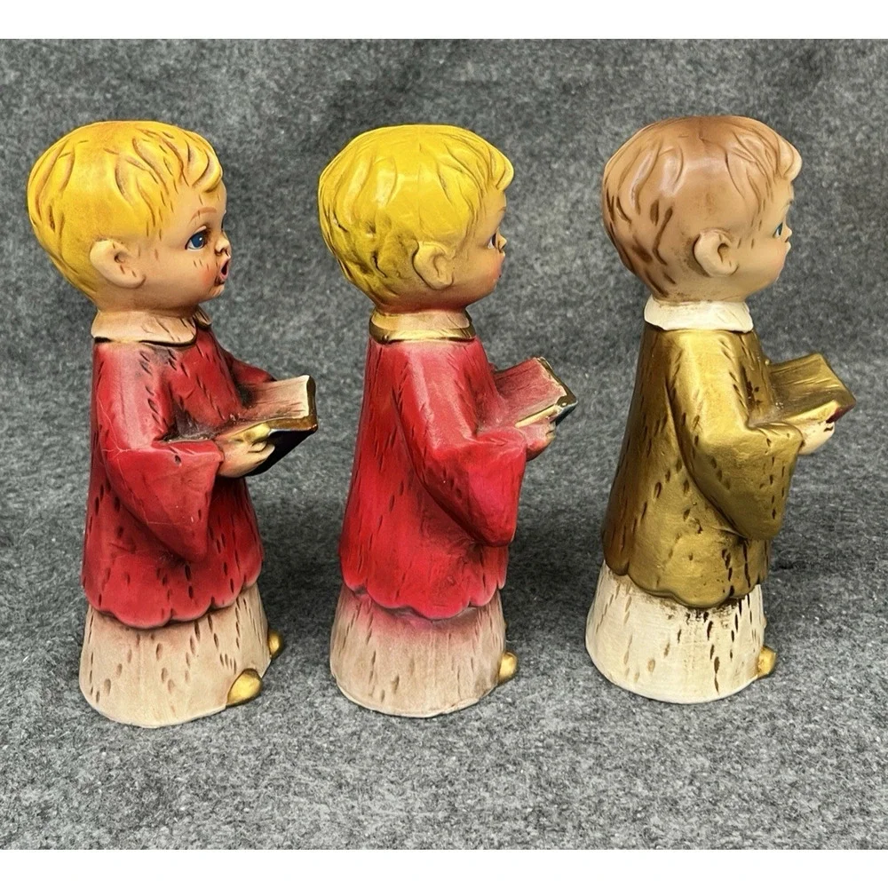 Vintage Christmas Carolers Choir Boy Figurines Chalkware Japan 7.5